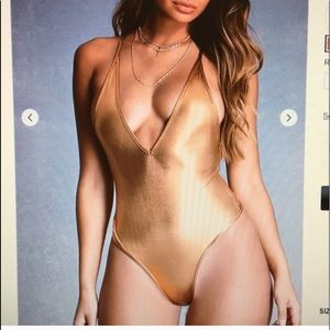 Rose gold metallic body suit